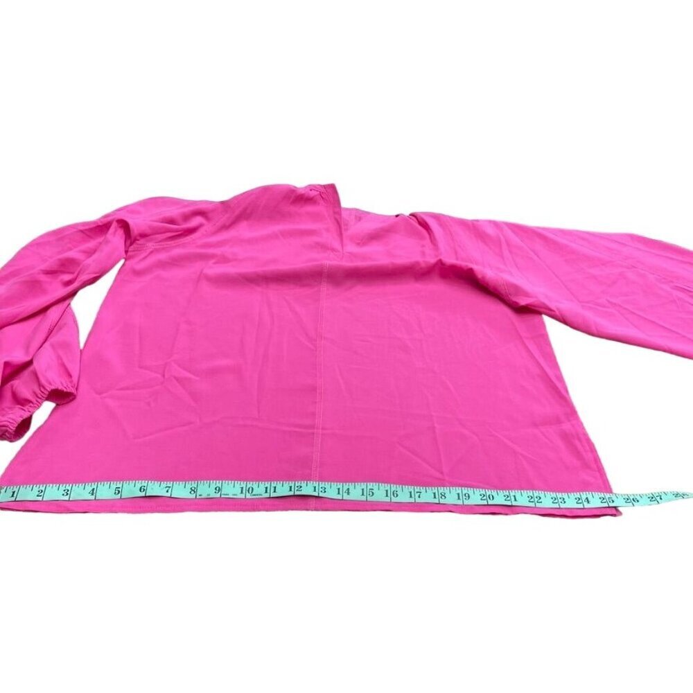 Women Hot Pink Elastic Cuffs Long Sleeve Lightweight Blouse Top Relaxe Fit Large - Picture 5 of 9
